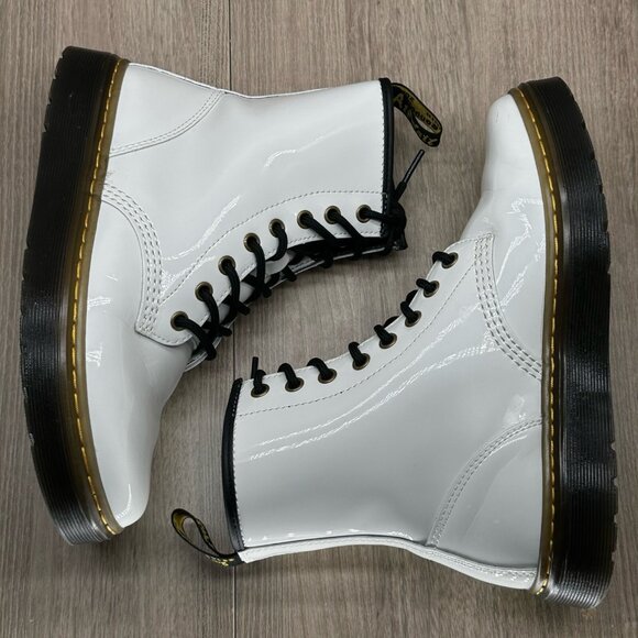 Dr. Martens Boots Sz W7 M6 Zavala 8 Eyelet Combat Platform Patent Leather White - Picture 9 of 12